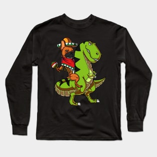 French Bulldog Riding T-Rex Dinosaur Mexican Cinco de Mayo Long Sleeve T-Shirt